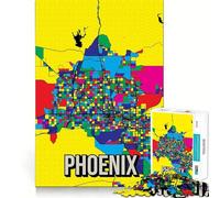 Rompecabezas de 1000 Piezas Mapa Colorido de la Ciudad de Phoenix,Piezas de Corte Limpio,Juguete para desafiar la Mente,diversión para Momentos de Calma,Pieza de Arte navideña (38x52cm)
