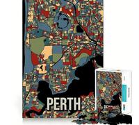 Rompecabezas de 1000 Piezas Mapa de la Ciudad de Perth,Australia,Estilo Vintage Retro,con Corte Impecable Divertido Juego para Resolver Problemas (50x75cm)