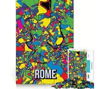 Rompecabezas de 1000 Piezas Mapa de la Ciudad de Roma,Estilo Pop Art,Piezas de Corte Limpio,desafío Mental,Juguete Divertido para Momentos de Calma,Pieza de Arte navideña (50x75cm)