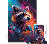 Rompecabezas de 1000 Piezas Mapache Astronauta Espacial para Adolescentes Refuerza la Memoria y el vínculo Familiar Bordes precisos Regalo Original (38x26cm)