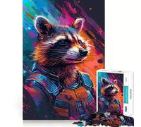 Rompecabezas de 1000 Piezas Mapache Astronauta Espacial para Adolescentes Refuerza la Memoria y el vínculo Familiar Bordes precisos Regalo Original (38x26cm)