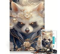 Rompecabezas de 1000 Piezas Mapache Blanco con Flores para ejercitar la Mente Juego Divertido con Piezas encajables sin Huecos Actividad para Compartir con Seres Queridos (38x26cm)