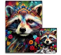 Rompecabezas de 1000 Piezas Mapache con Flores, Ideal para Adultos, Actividades Familiares, decoración del hogar, Regalo navideño 50x75cm/19,68x29,52 Pulgadas