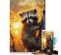 Rompecabezas de 1000 Piezas Mapache del Amanecer para Adultos, Juguete de lógica aguda, para el hogar y el Ocio, con Corte preciso, Regalo conmovedor 38x52cm