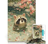 Rompecabezas de 1000 Piezas Mapache en Estanque con Flores de Cerezo para Adultos Ayuda a Fortalecer la Memoria Divertido y Casual Bordes limpios Regalo clásico (50x75cm)