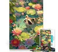 Rompecabezas de 1000 Piezas Mapache en Estanque de nenúfares para Adolescentes Mejora la Memoria Cómodo y Relajante Corte Firme Regalo Festivo (38x52cm)