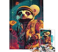 Rompecabezas de 1000 Piezas Mapache Espacial con Bitcoin Rompecabezas para Adultos Juegos Familiares para divertirse en Familia cumpleaños y Navidad (Tamaño 38x26cm)