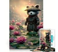 Rompecabezas de 1000 Piezas Mapache Samurai en Estanque de Lotos para Adolescentes Mejora la Memoria Diseño Tranquilo y Relajante Regalo conmovedor (38x26cm)