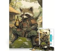 Rompecabezas de 1000 Piezas Mapache Samurai para Adolescentes Juguete de lógica Fina, Divertido y Relajante Decoración de Pared con Bordes limpios (38x26cm)