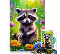 Rompecabezas de 1000 Piezas Mapache y Muchas Flores para Adultos Juguete para ejercitar la Mente Ideal para Fortalecer los Lazos Familiares Corte de precisión Regalo Creativo (38x52cm)
