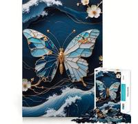 Rompecabezas de 1000 Piezas Mariposa Azul Arte Kintsugi Decoración de Encaje Perfecto,Regalo para ejercitar la Mente,Juego de Paz,Pieza de Arte navideña 38x26cm