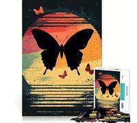 Rompecabezas de 1000 Piezas Mariposa Puesta de Sol Borde Limpio Decoración Problem Solve Divertido Tiempo fácil Divertido (38x52cm)