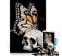 Rompecabezas de 1000 Piezas Mariposa sobre Calavera Halloween Oscuro Encaja Arte Desafío Juguete Juego Tiempo Libre Divertido Regalo de Cumpleaños (38x52cm)