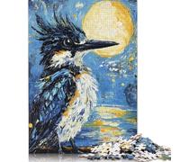 Rompecabezas de 1000 Piezas Martín Pescador bajo la luz de la Luna para Adultos y Adolescentes. Rompecabezas de Madera. Un Gran Regalo para Adultos (75 x 50 cm).