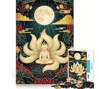 Rompecabezas de 1000 Piezas Meditación con Zorro de Nueve Colas bajo la Luna para Adolescentes Fortalece la Memoria Tiempo de Paz Regalo clásico (38x26cm)