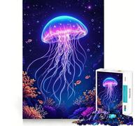 Rompecabezas de 1000 Piezas Medusas de neón bioluminiscentes en un Arrecife de Coral del océano cósmico Corte preciso Juego Divertido para Pensar Tiempo Lento Divertido Arte navideño para el hogar