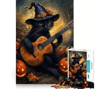 Rompecabezas de 1000 Piezas Melodía de Halloween del Gato - Juego Creativo de Corte Suave,Juguete para Momentos de Ocio y relajación, (38x26cm)