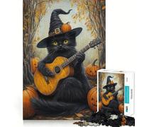 Rompecabezas de 1000 Piezas Melodía de Halloween del Gato Juego de ingenio y diversión para Jugar en Tiempos de Paz Tranquilo (38x26cm)