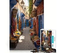 Rompecabezas de 1000 Piezas Mercado de Especias de la Ciudad Azul de Chefchaouen Arte de Corte preciso Juego de Habilidad Mental Juego fácil de Jugar (38x26cm)