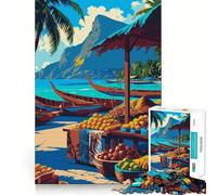 Rompecabezas de 1000 Piezas Mercado Tropical en la Playa con Barcos Diseño de Corte preciso Juego Mental Regalo Ideal para Relajarse y Disfrutar en cumpleaños (50x75cm)