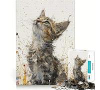 Rompecabezas de 1000 Piezas Mirada de Gatito hacia Arriba para Adolescentes Juego de concentración Mental Corte de precisión Bordes Lisos Juego Ideal para Rellenar Calcetines navideños (38x26cm)