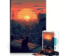 Rompecabezas de 1000 Piezas Mirada de Gato crepuscular, Juego de Bordes, Juego cognitivo Divertido, Juego Lento, Divertido, decoración navideña (38x26cm)