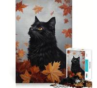 Rompecabezas de 1000 Piezas Mirada de Gato otoñal - Juego de Habilidad Mental Clean Fit Decor - Decoración Cozy Time Play - Decoración navideña para Pared (38x52cm)