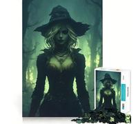Rompecabezas de 1000 Piezas Misteriosa Bruja en el Bosque Oscuro para Adolescentes Mejora la Memoria Sin estrés Bordes Ajustados Decoración de Pared (50x75cm)