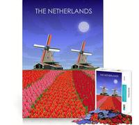 Rompecabezas de 1000 Piezas Molino de Viento de los Países Bajos, Bordes Lisos, Juego Divertido y Relajante, Regalo de cumpleaños (50x75cm)