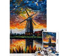 Rompecabezas de 1000 Piezas Molino de Viento Junto al río Juguetes de Bricolaje Regalos para Mujeres y Hombres Juego Educativo Mejora el Amor Entre Parejas tamaño 38x26cm