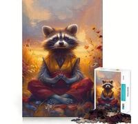 Rompecabezas de 1000 Piezas Monje Mapache Meditando para Adolescentes Mejora la Memoria Paz y Calma Regalo sincero (38x26cm)