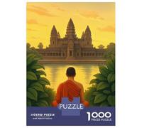 Rompecabezas De 1000 Piezas - Monk Meditating at Angkor Wat Temple Rompecabezas Juego De Ingenio Decoración De Pared Oferta como Regalos para Toda La Familia 52x38cm/1000pcs