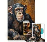 Rompecabezas de 1000 Piezas Mono Bebedor de Cerveza,Juego de lógica,Juego de Entretenimiento,Regalo Divertido de Navidad (38x52cm)