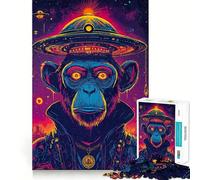 Rompecabezas de 1000 Piezas Mono Espacial con OVNI para Adultos Juego Mental Pasatiempo en casa Bordes limpios Un Regalo Encantador (50x75cm)
