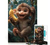 Rompecabezas de 1000 Piezas Mono Sonriente con plátano para Adolescentes Mejora la Memoria Juego Relajante Bordes limpios Artículo de Santa Claus 38x52cm