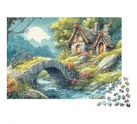 Rompecabezas de 1000 Piezas Montaña de Primavera para Adultos Cabaña con Puente de Piedra sobre Arroyo Premium Grueso Robusto Vibrante Desafiante Juego Familiar 52x38cm/1000pz