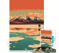Rompecabezas de 1000 Piezas Montaña,Lago Salado,Atardecer,Reloj,Arte Minimalista de la Naturaleza,ilustración precisa,articulación,diversión,Ejercicio Mental,Juguete,Tiempo de Paz,Juego,Pieza de Arte