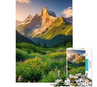 Rompecabezas de 1000 Piezas Montaña Pradera Puesta de Sol Rompecabezas para Adultos Juegos relajantes Mejora la Memoria cumpleaños y Navidad (tamaño 38x52cm)