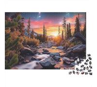 Rompecabezas de 1000 Piezas Montaña Río Puesta de Sol Paisaje Bosque Arroyo Puesta de Sol Adultos de 12 años en adelante Juegos Educativos Decoración del Hogar Difícil Desafiante Cumpleaños 52x38cm