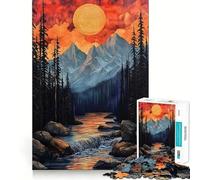 Rompecabezas de 1000 Piezas Montaña Río Puesta de Sol para Adultos Regalo Ideal para Jugar a la Mente, divertirse en compañía Diseño Limpio Sorpresa de cumpleaños (50x75cm)