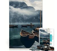 Rompecabezas de 1000 Piezas Montañas en el Lago con Barcos para Adultos Juguete para aliviar la ansiedad Bordes precisos Regalo Original (50x75cm)