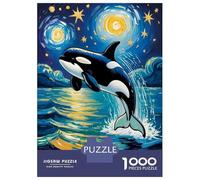 Rompecabezas De 1000 Piezas Moonlit Ocean An Orca’s Leap Under The Starry Sky Van Gogh Style Art Rompecabezas para Adultos Juego De Ingenio Difícil Difícil Único Cumpleaños Y Regalos 52x38cm/1000pcs