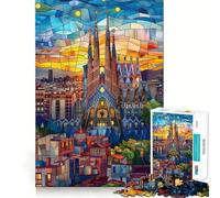 Rompecabezas de 1000 Piezas Mosaico de Puesta de Sol en Barcelona,Piezas de Ajuste preciso,Juego cognitivo,Regalo,Momento Acogedor,Escena navideña,Arte (50x75cm)