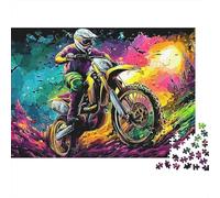 Rompecabezas de 1000 Piezas Moto para Adultos Arte Colorido del Piloto de Moto de Cross Premium Grueso Robusto Vibrante Desafiante Juego Familiar 70x50cm/1000pz