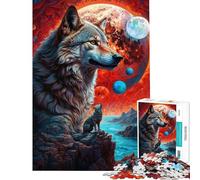 Rompecabezas de 1000 Piezas Muchas Lunas Lobo Solitario para Adultos Juego de ingenio para divertirse en Familia Regalos para Amigos y Familiares (tamaño 38x52cm)