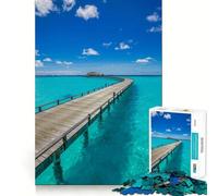 Rompecabezas de 1000 Piezas Muelle de Isla Tropical con Agua Turquesa Diseño artístico de Corte nítido Juego de lógica y Pensamiento Tiempo de Juego Relajante Regalo Divertido de cumpleaños (38x26cm)