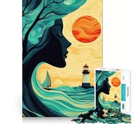 Rompecabezas de 1000 Piezas Mujer,Árbol y Mar para Adultos Piensa,Entrena y Juega Cierre Seguro,sin Piezas Sueltas aliviar el estrés (38x26cm)
