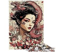Rompecabezas de 1000 Piezas Mujer asiática con dragón y Flores Rompecabezas para Adolescentes Carrera de Velocidad Manual Ideal para cumpleaños y Navidad (75x50cm)