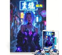 Rompecabezas de 1000 Piezas: Mujer ciberpunk en Ciudad neón, Juego Familiar, ensamblaje de Patrones, con Piezas de Formas aleatorias Que encajan Perfectamente 50x75cm