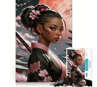 Rompecabezas de 1000 Piezas Mujer con Katana y Flores de Cerezo para Adolescentes Juego de Memoria y concentración Calidad Profesional Ideal para Recortar y Relajarse en Grupo (38x26cm)